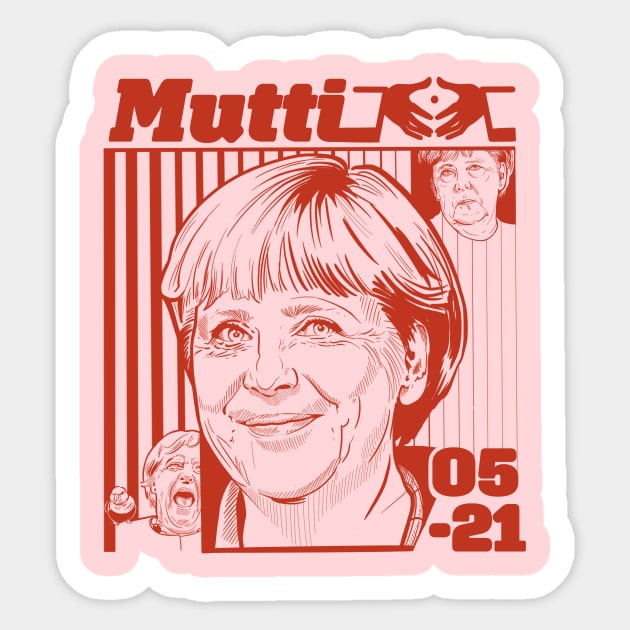 Mutti Merkel - red Sticker by Guen Douglas 